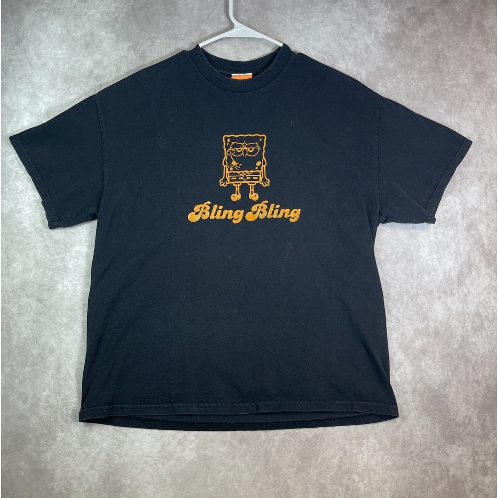 VINTAGE Nickelodeon Spongebob Shirt Adult XL Black Bling Bling Graphic Tee Y2K